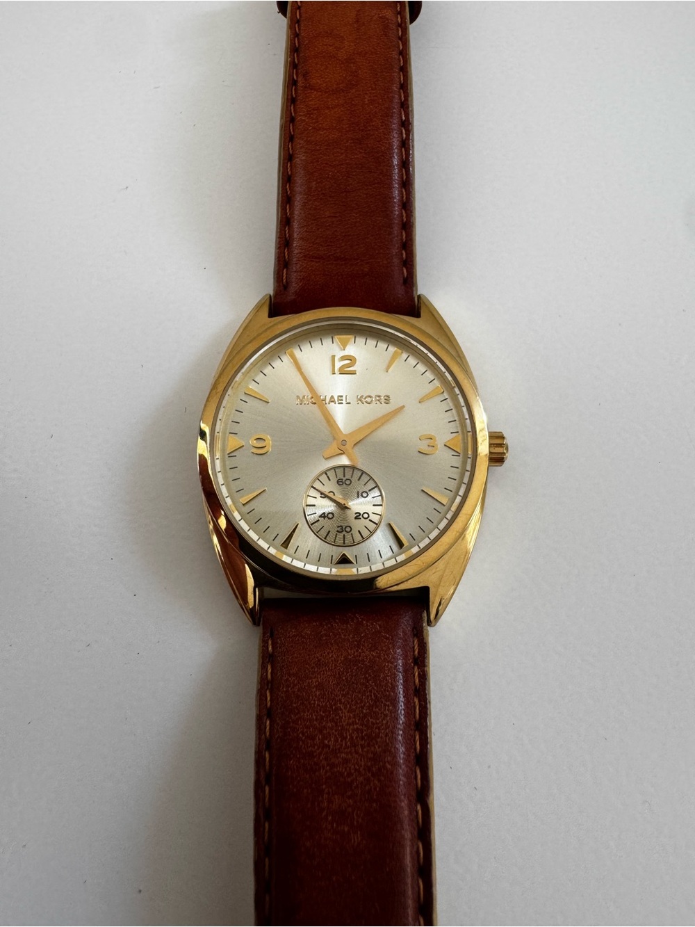 Michael Kors Women’s Gold-Tone Watch with Brown Leather Strap